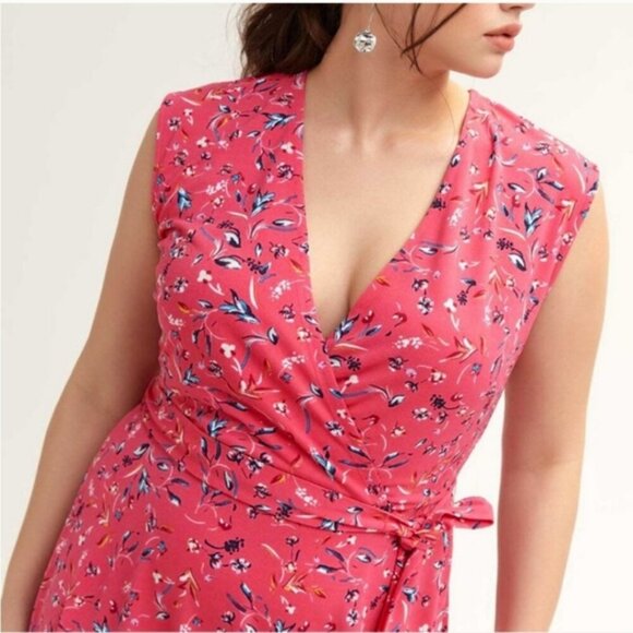 Love & Legend Pink Sleeveless A-Line Wrap Dress Knee Length Hot Pink Stretchy 0X - Picture 3 of 13